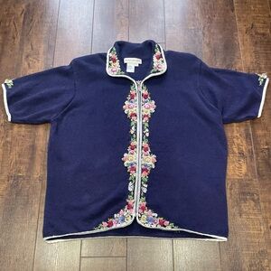 Vintage Shell Kepler Sweater Women’s Large Zip Up Cottagecore Floral Bloomcore